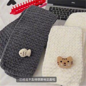 小鱼小猫围巾编织材料包自织围巾手工diy粗毛线送女友礼物冰条