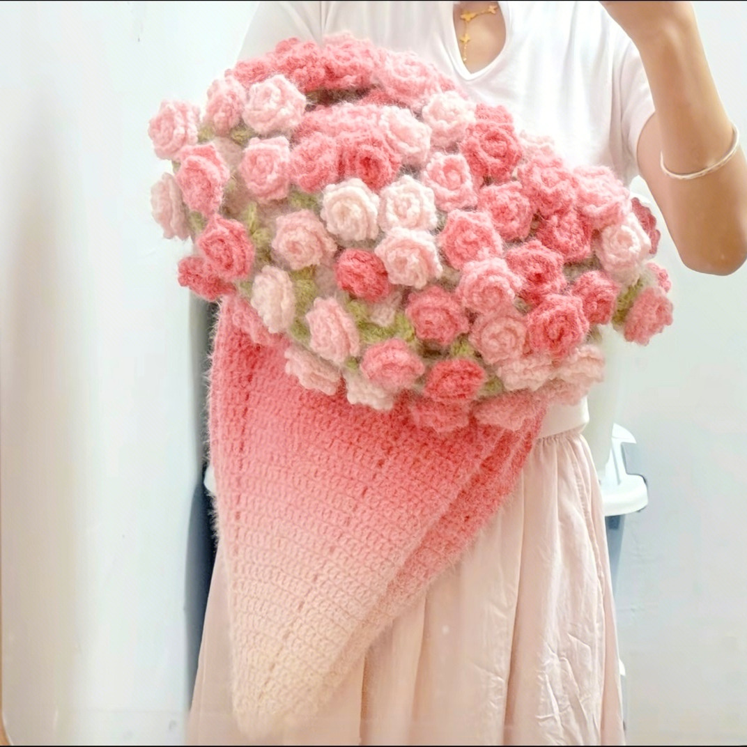 丁达尔单色渐变玫瑰花毯子魔法球羊毛diy手工编织送男女朋友礼物