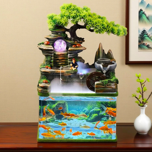 造景流水鱼缸客厅小型家用网红全套桌面生态创意金鱼缸循环水摆件
