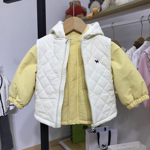 Y韩版童装秋冬新款男女童宝宝夹棉连帽马甲+外套2件套装6100901