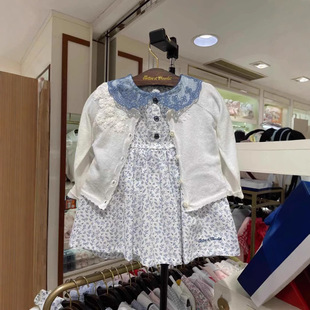 韩版夏款女童针织开衫翻领碎花裙连衣裙MA292童装