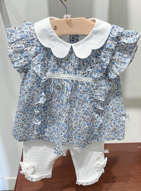 TC巧克力童装女童夏款T恤连衣裙式上衣MS332904白色7分裤MS340802