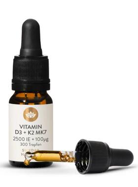 德国Vitamin D3+K2维生素D3+K2 MK7全反式 (2500IE+100ug)300滴