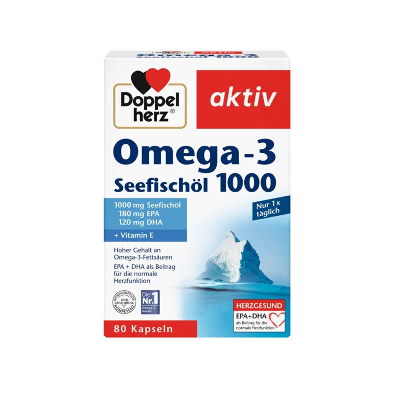 包邮Y 26年8 德国Doppelherz双心鱼油1000 80粒 保护心脏血管眼睛