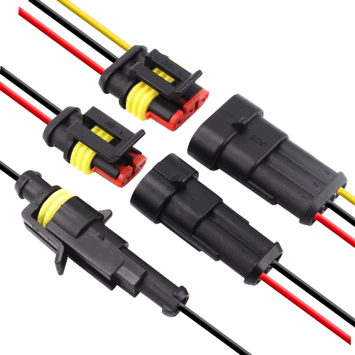 汽车防水连接器AMP插头插座2 3 4芯HID公母对接头插件带线电瓶车