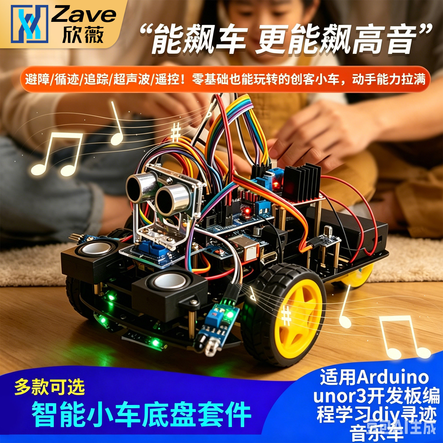 适用Arduino uno r3开发板编程学习智能小车底盘套件diy寻迹音乐