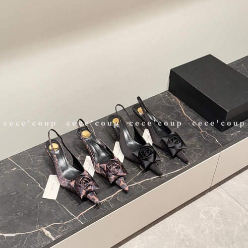 玫瑰尖头猫跟豹纹绸缎高跟鞋