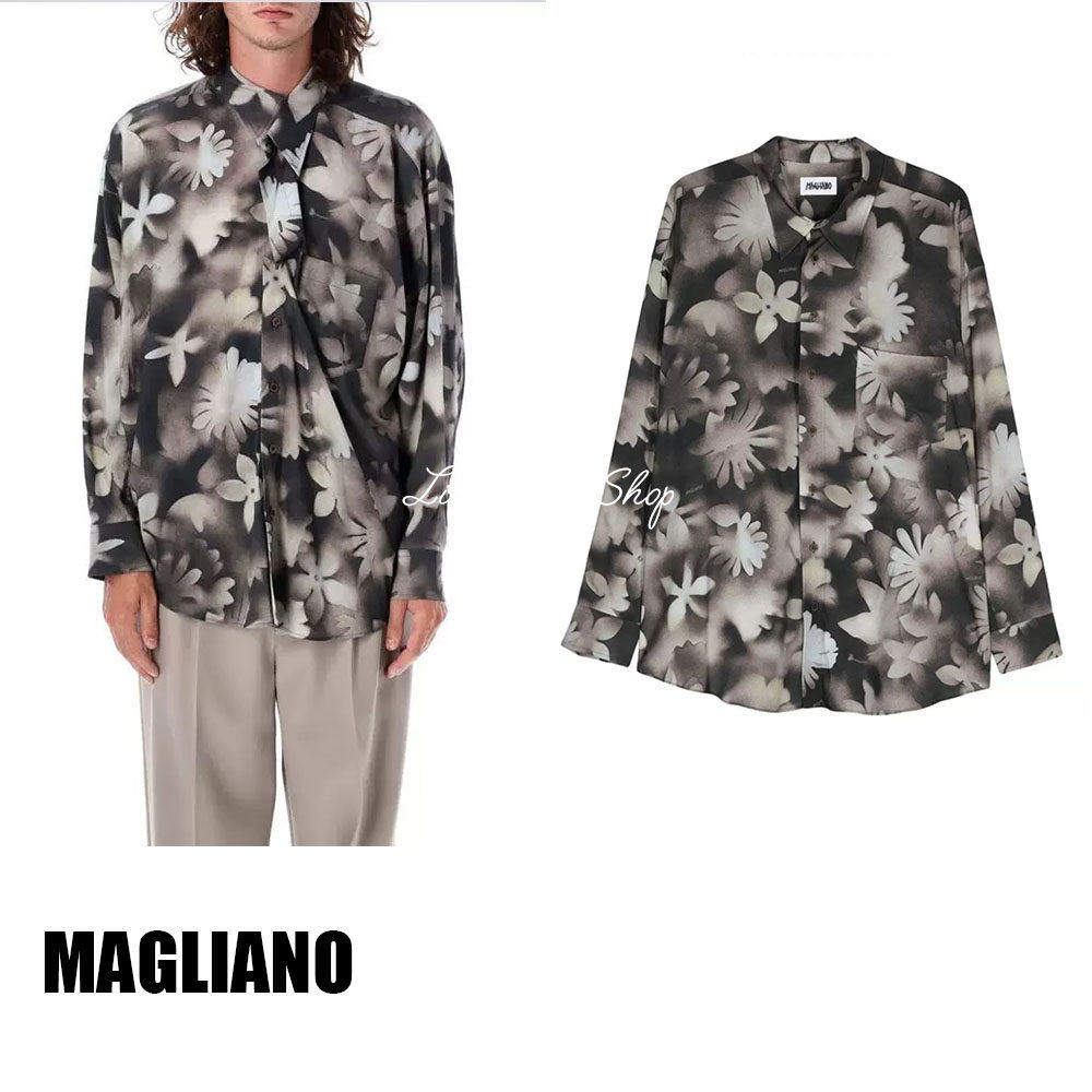 折扣 Magliano 复古花朵渐变骷髅头印花宽松休闲衬衫上衣