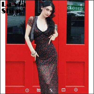 连衣裙法式玫瑰碎花长裙女