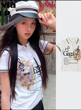 【La via】买手店正品Praying字母印花短袖正肩短款polo衫上衣T恤