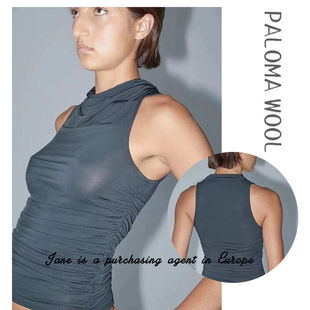 国现 PALOMA WOOL 25新款女夏季西班牙针织弹力垂领褶皱背心上衣