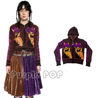 POP买手店 chopova lowena 印花拉链连帽针织衫毛衣外套女