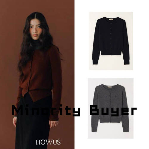 现货 买手店 HOWUS 早春新款休闲修身纯色圆领单排扣针织开衫上衣