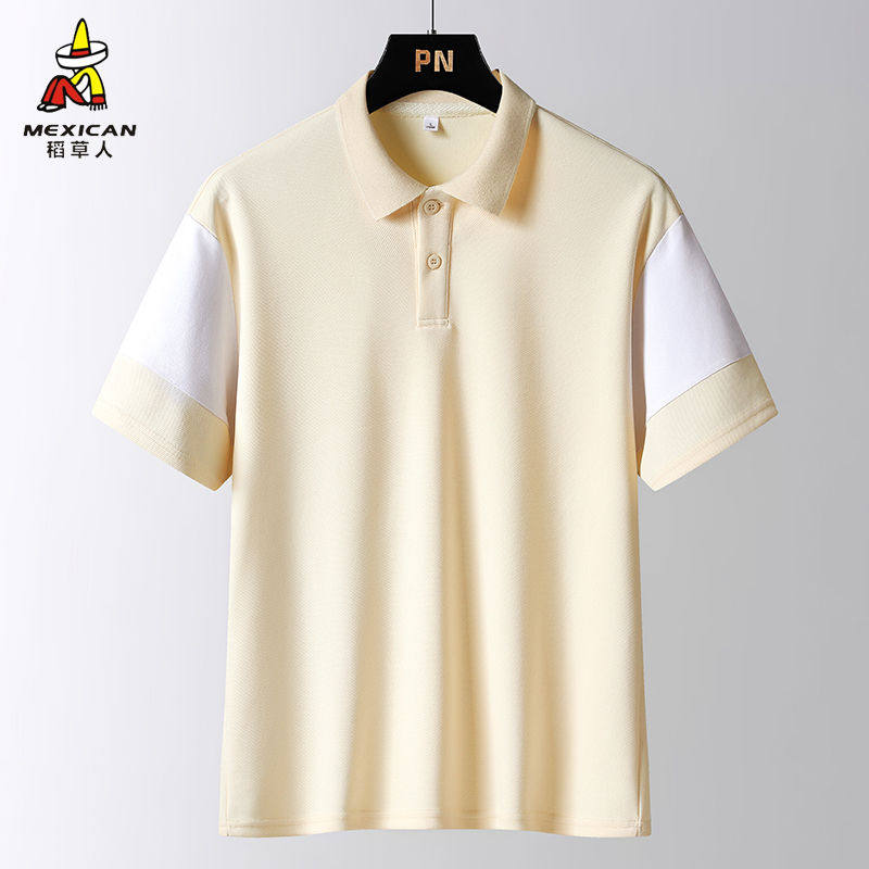 稻草人Polo衫男夏季新款休闲撞色翻领短袖青年潮流宽松薄款t恤衫