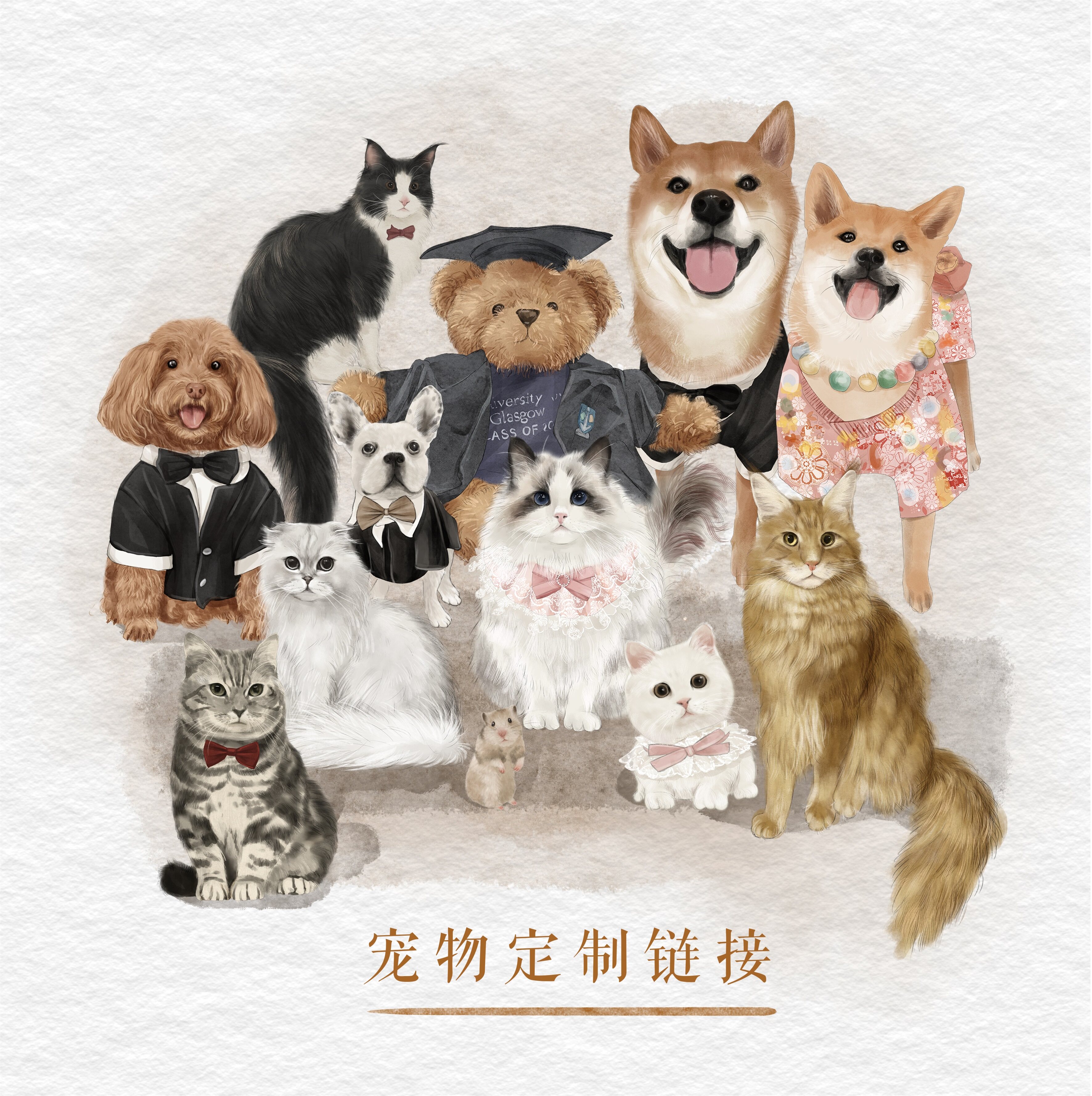 写实宠物头像绘制q版头像漫画插画水彩森系手绘定制