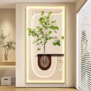 饰画入户正对门轻奢高级2025新款 水培绿植玄关装 玄关画奶油风挂画