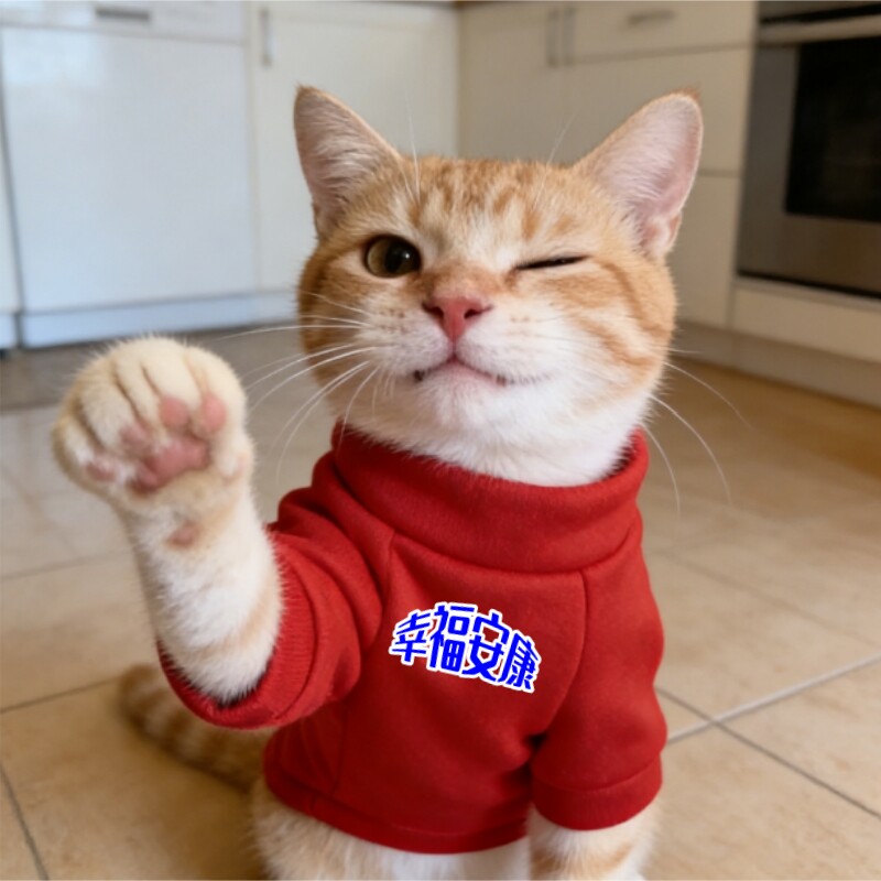 幸福安康新款衣服萌宠猫衣服宠物服装红色圆领灰色黑色连帽卫衣
