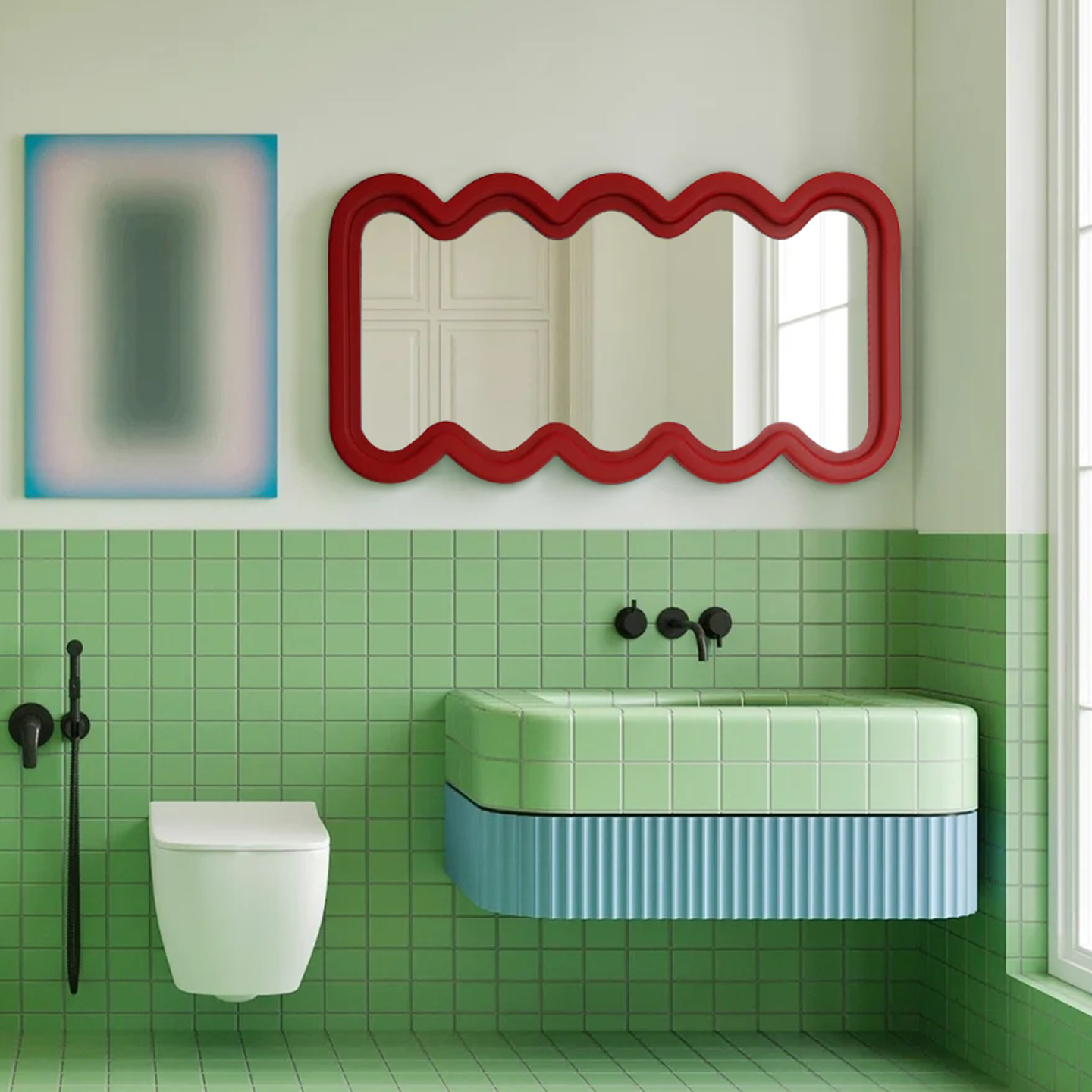 直营艺术壁挂镜造型红色北欧ins