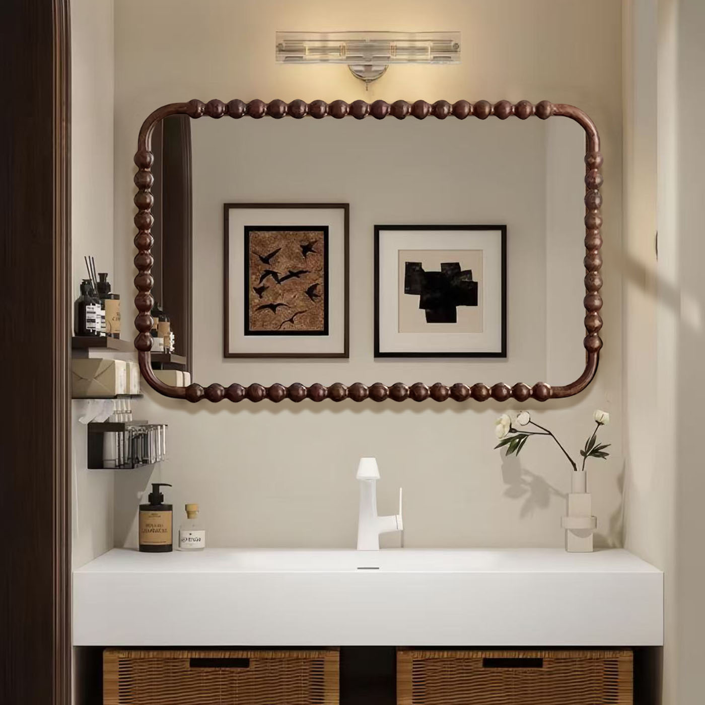 法式复古浴室镜酒店方形洗手台化妆镜民宿中古风艺术台盆洗漱镜子