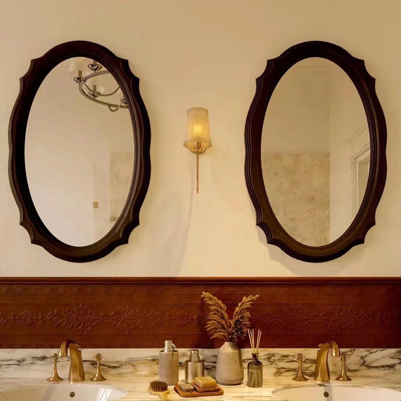 椭圆形化妆镜壁挂式卫生间镜子新中式创意浴室镜不规则梳妆镜装饰