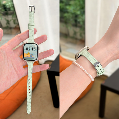 适用iWatch超细荔枝纹针扣皮表带