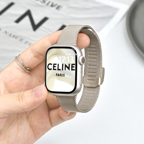 适用iwatch编织纹金属表带小蛮腰