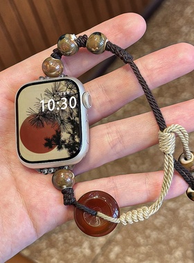 【平安扣手绳】适用applewatchS11串珠表带苹果10/8/9创意手工编绳iwatchSE新中式可调节7/6国风小众表带女夏