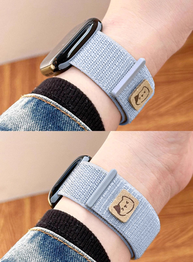 【复古猫咪回环】适用applewatch10尼龙表带官方同款ultra苹果手表S11魔术贴iwatch9/8/7/6/SE运动编织新腕带