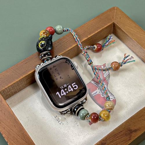 适用applewatch小猫小狗串珠表带