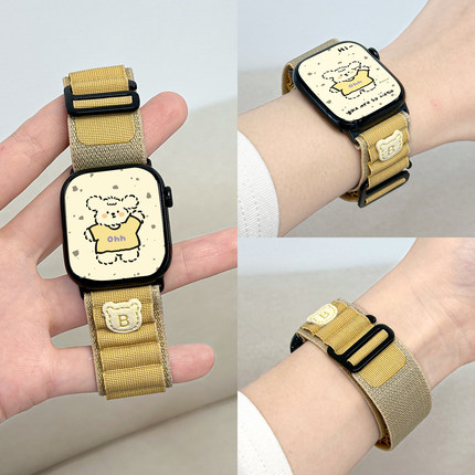 【高山回环小熊款】适用于applewatch官方同款S10/9创意可爱尼龙表带ultra苹果手表S8/7/6/5/se2户外运动腕带