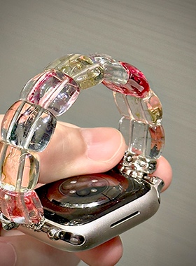 【琉璃水晶】适用applewatchS11表带人造水晶iwatch9/8串珠透明弹力手链苹果手表SE/765新中式高级感创意腕带