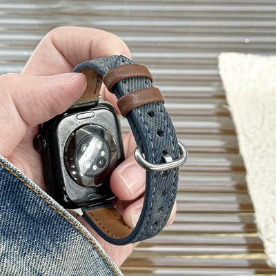 适用iWatch牛仔皮小蛮腰表带