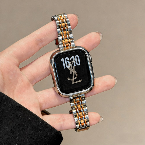 适用iWatch七珠小蛮腰金属表带女