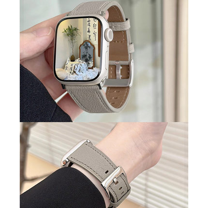 【柔软小羊皮】适用applewatch真皮S9表带简约荔枝纹苹果手表质感皮表带iwatch s8/7/6/5/4/SE代小众秋冬表带