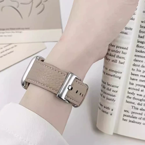 [Нежный молочный кофе] Применимо AppleWatch Leather S9 Bess Simple Lychee Pattern Apple Watch Texture Кожаный ремешок iWatch S8/7/5/4/4/SE.