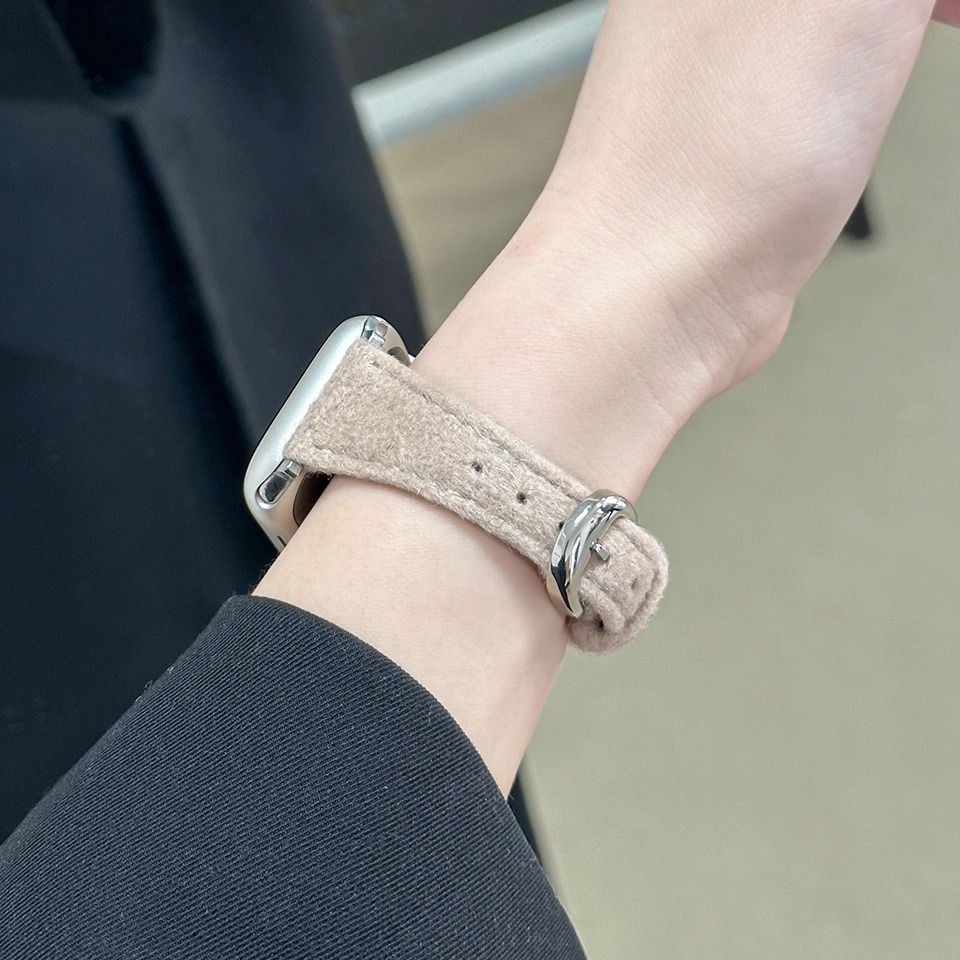 适用iwatch毛呢椭圆扣细款皮表带