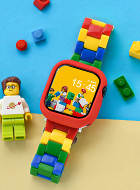 适用applewatchS11/10撞色乐高三珠树脂表带iWatch9彩色可爱运动腕带苹果手表8ultra多巴胺创意可diy套装男女