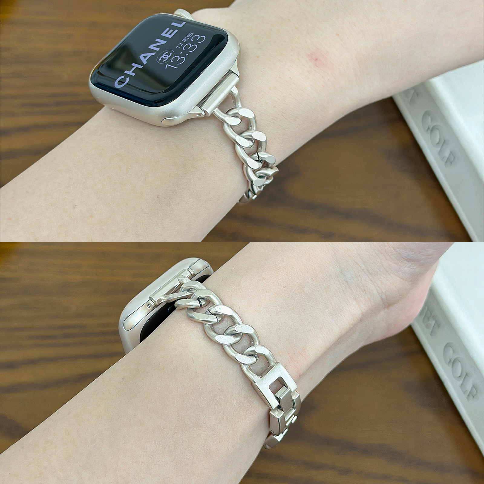 【小香风细单链】适用applewatch金属链条表带S10/9不锈钢iwatch小蛮腰苹果手表se2/8/7/6/5代气质单链表带女