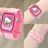 8凯蒂猫印花蝴蝶扣超软套装 撞色KT猫适用applewatchS11硅胶表带iWatch10 苹果手表ultra运动透气可爱腕带女