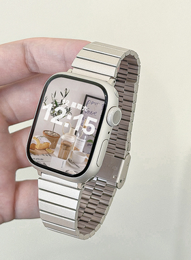 【竹节小蛮腰】适用applewatchS11金属表带iwatchS10/9卡扣表带苹果手表SE8/7/6/5/4代不锈钢表带高级小众夏