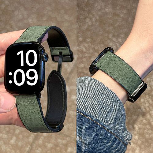 适用iWatch疯马纹磁吸皮表带