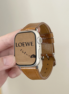 【清仓特惠】小牛皮表带适用applewatchS11iwatch10/9/8复古双面头层牛皮苹果手表7/6/5柔软真皮表带简约女