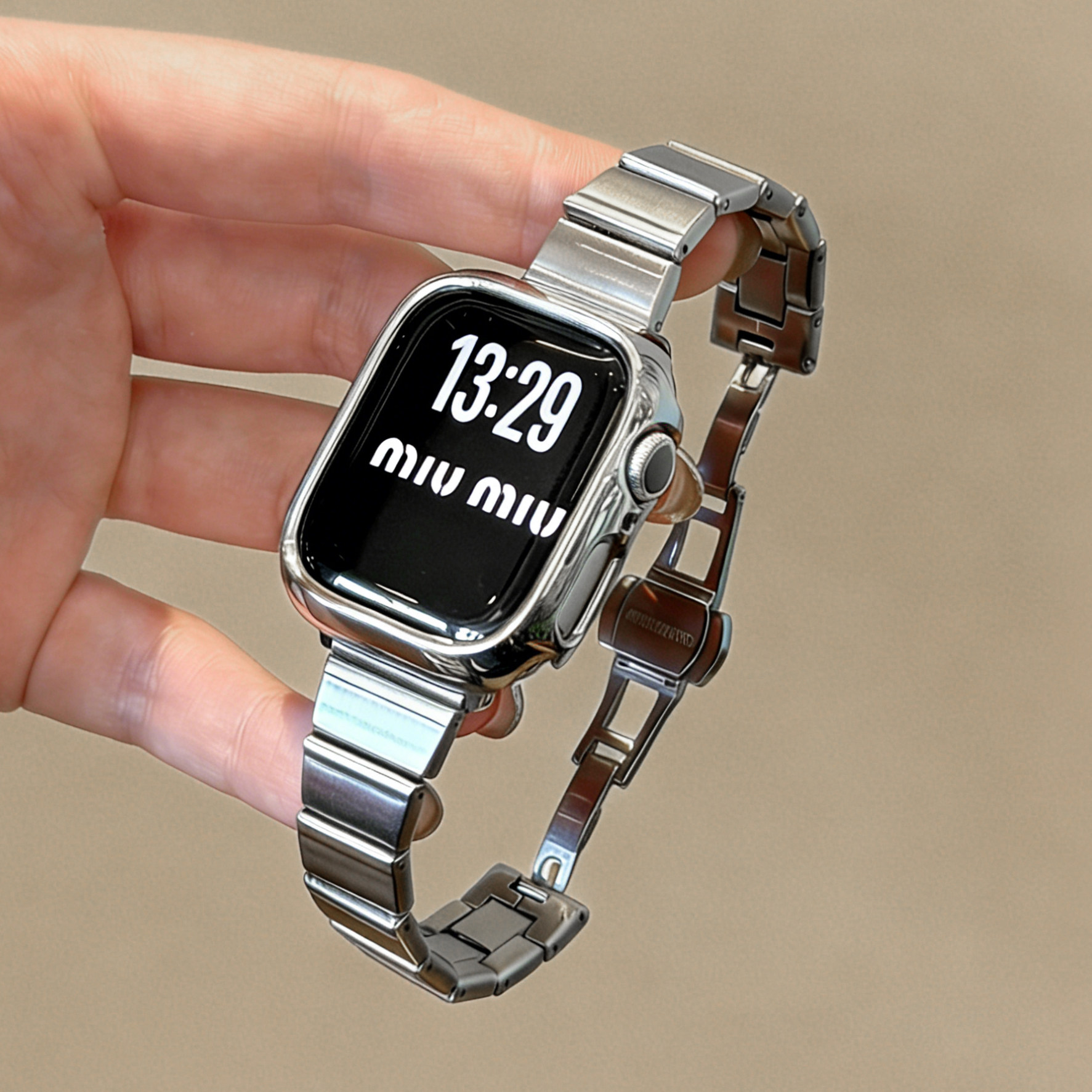 【金属小冰块】适用苹果手表S11高级感蝴蝶扣表带applewatch10小方块细钢带套装iWatch9/8/7不锈钢质感SE夏女