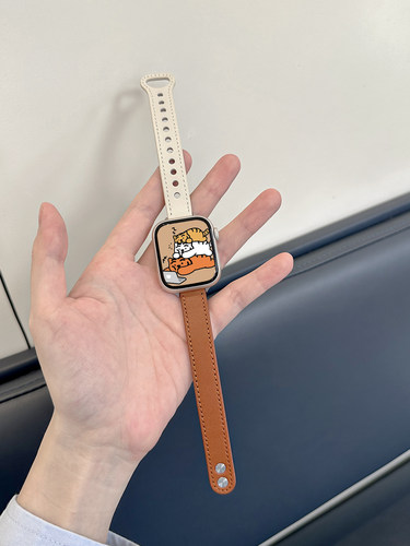 适用iwatch真皮简约金属扣细表带