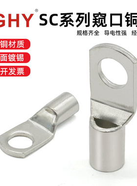 SC窥口铜鼻子冷压接线端子10-6-8紫铜镀锡线鼻子压线线耳电线接头