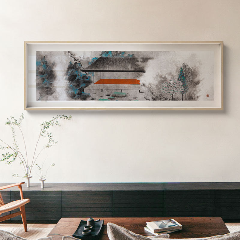 半庭x毕可燕 新中式横版园林风景装饰画客厅沙发背景墙太湖石挂画