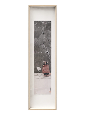 半庭x成军 新中式竖版禅意玄关装饰画黑白实木框茶室挂画人物壁画