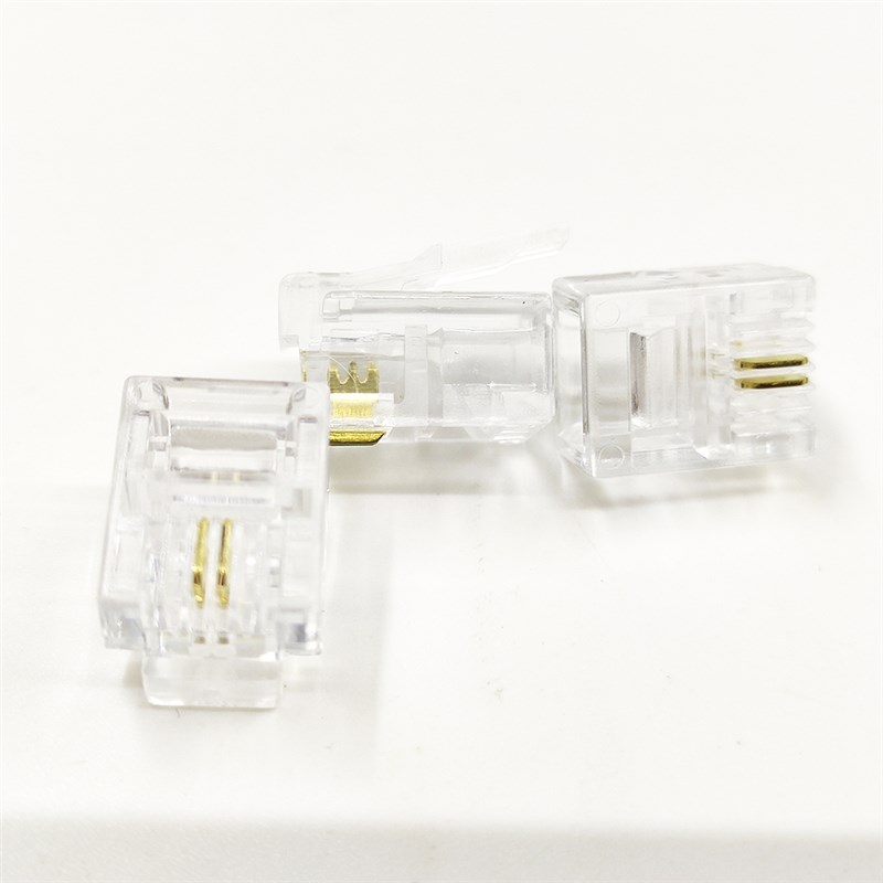 AMP安普镀金2芯电话线水晶头RJ11二芯电话座机接头6P2C接头100个