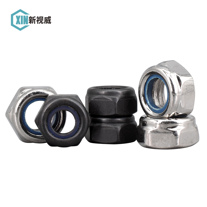 黑色防松螺母镀镍尼龙锁紧螺s帽自锁止退六角螺丝帽M3M4M5M8M10M1