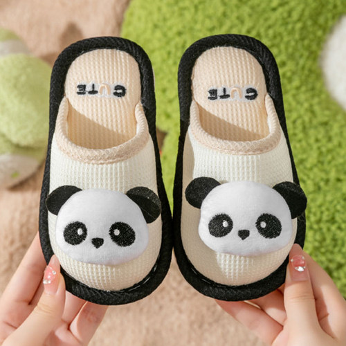 【精品】卡通儿童秋冬季亚麻拖鞋